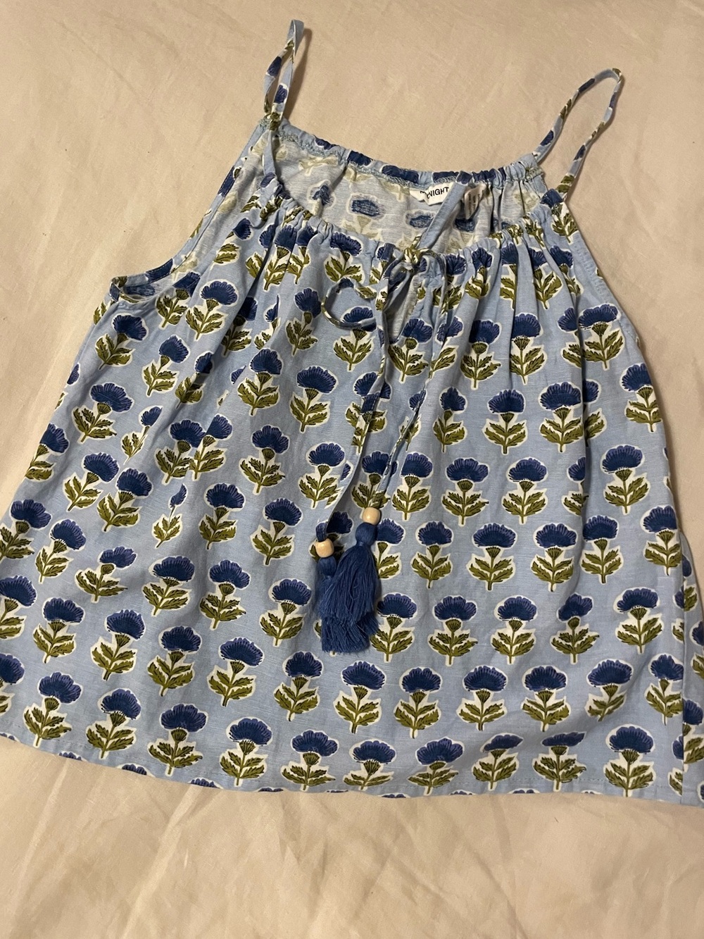Blue Floral Tassel Tank Top